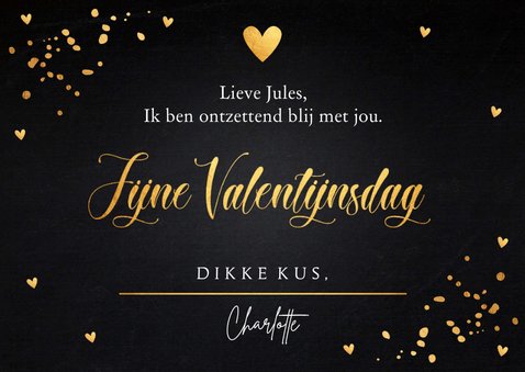 Valentijnskaart zwart goudlook confetti hartjes 3