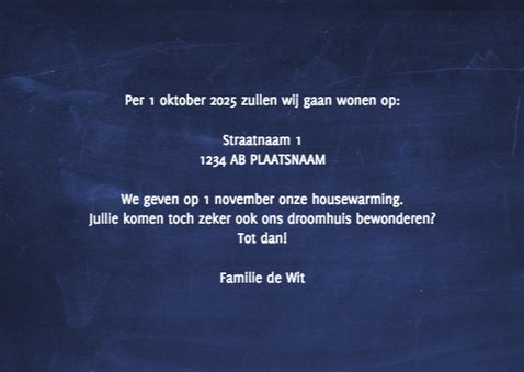 Verhuiskaart donkerblauw krijtbord 3