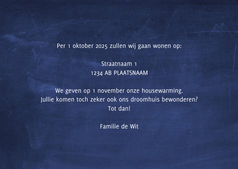Verhuiskaart donkerblauw krijtbord  3