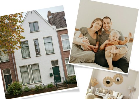 Verhuiskaart met eigen foto's in de letters H O M E 2