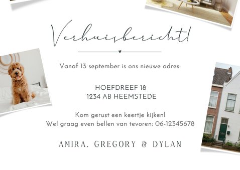Verhuiskaart met eigen foto's in de letters H O M E 3
