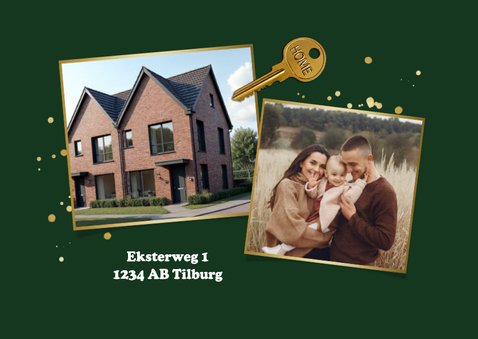 Verhuiskaart nieuwe woning oud nieuw sleutel foto's goud 2