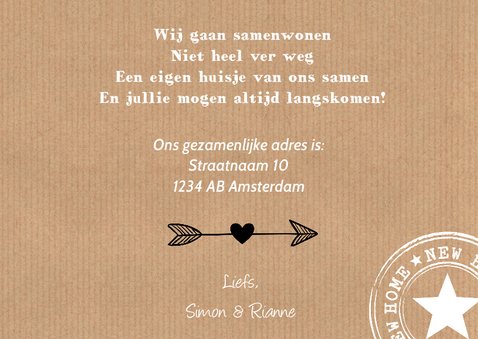 Verhuiskaart samenwonen foto kraft label 3