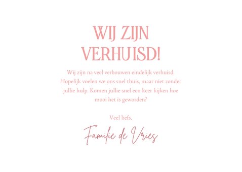 Verhuiskaart voor de winter of kerst met roze huisje en foto 3