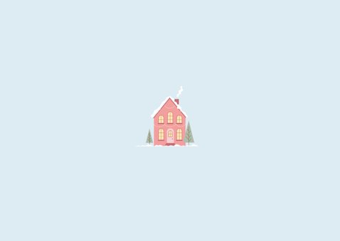 Verhuiskaart voor de winter of kerst met roze huisje en foto Achterkant