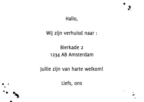 Verhuiskaart Zwart Wit Spetters 3