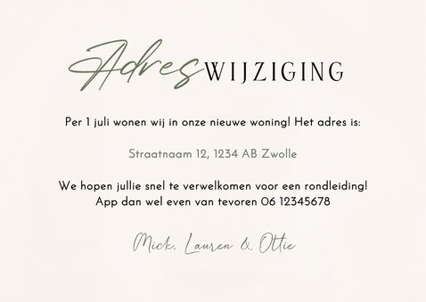 Verhuiskaartje lijntekening handen sleutels adreswijziging 3