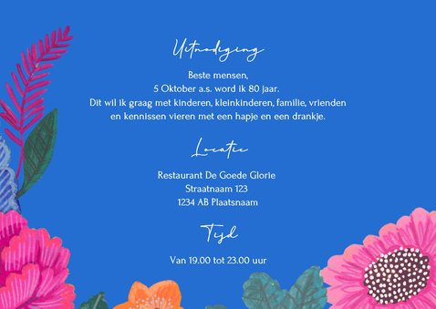Verjaardagsfeestje vrolijke bloemen blauw 3