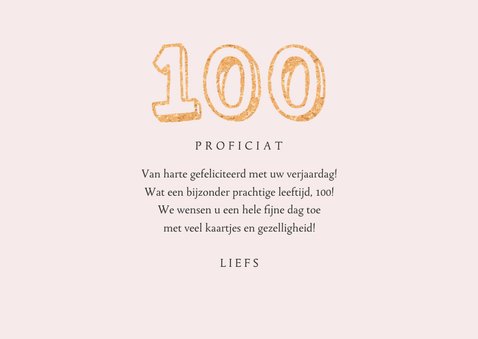 Verjaardagskaart 100 ballonnen confetti goud roze oranje 3