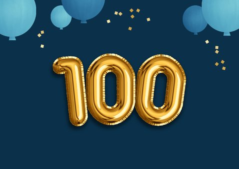 Verjaardagskaart 100 jaar ballonnen confetti goud eeuw 2
