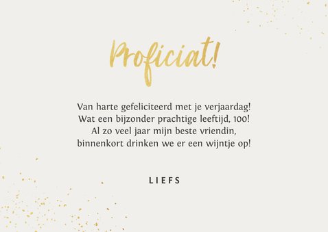 Verjaardagskaart 100 jaar eeuw foto goud spetters 3