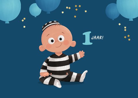 Verjaardagskaart baby jongen kind boefje 1 jaar grappig 2