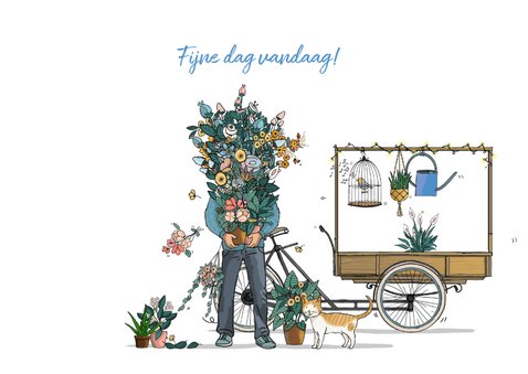 Verjaardagskaart bakfiets met bloemen 3