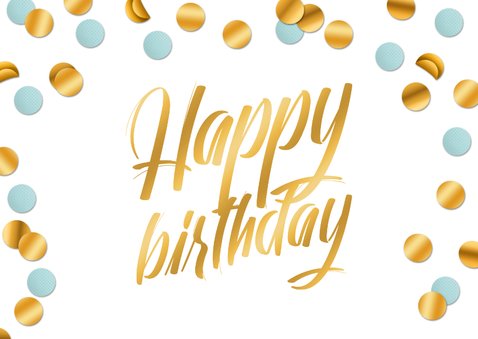 Verjaardagskaart confetti goud blauw happy birthday 2