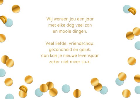 Verjaardagskaart confetti goud blauw happy birthday 3