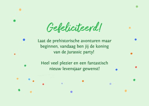 Verjaardagskaart dinosaurus met feesthoedjes 3