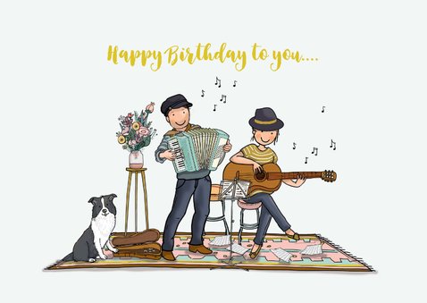 Verjaardagskaart eendje met muzikanten 3