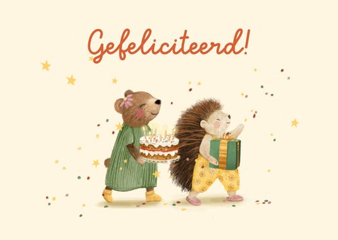 Verjaardagskaart egel beer en muis met verjaardagstaart 2