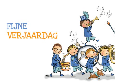 Verjaardagskaart fanfare kinderen av 3