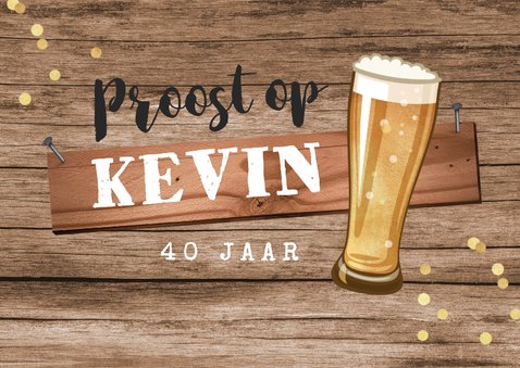 Verjaardagskaart feestje bouwen bier confetti hout stoer 2