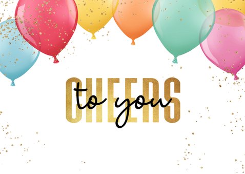 Verjaardagskaart felicitatie ballonnen happy birthday goud 2