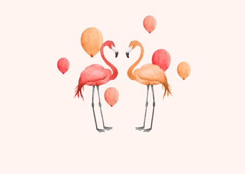 Verjaardagskaart flamingo ballonnen waterverf 21 2
