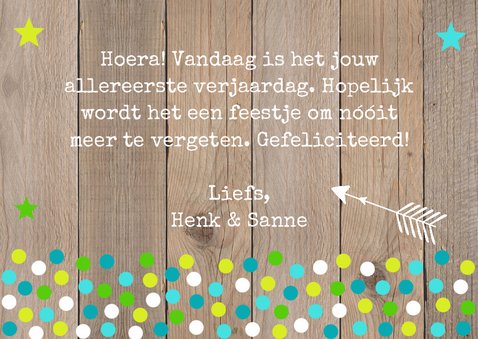 Verjaardagskaart foto jongen confetti hout 3