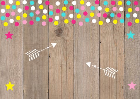 Verjaardagskaart foto meisje confetti hout 2