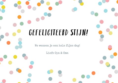 Verjaardagskaart gekleurde confetti hiep hiep hoera 3