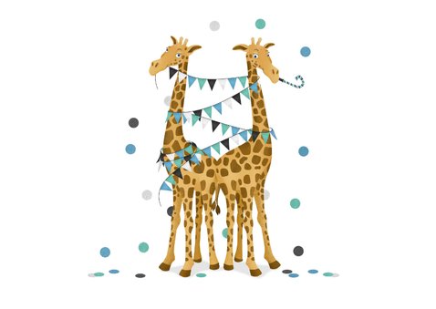 Verjaardagskaart giraf tweeling dubbel feest slingers 2