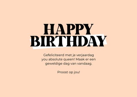 Verjaardagskaart happy birthday queen hip zalmroze 3