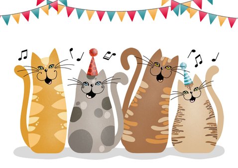 Verjaardagskaart - Katten zingen jarige toe 2