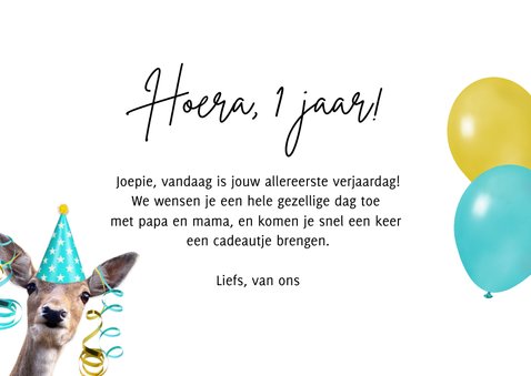 Verjaardagskaart kind 1 jaar met hert en slingers 3