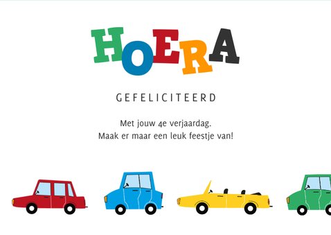 Verjaardagskaart kind auto confetti hoera verkeer 3