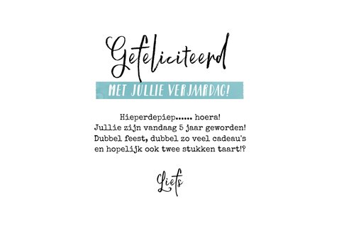 Verjaardagskaart kind auto's confetti tweeling 3