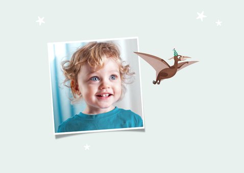 Verjaardagskaart kind dino brontosaurus vogel feestje 2