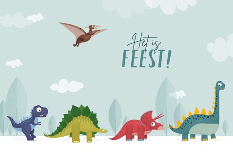Verjaardagskaart kind dinosaurussen dieren vrolijk feest 2