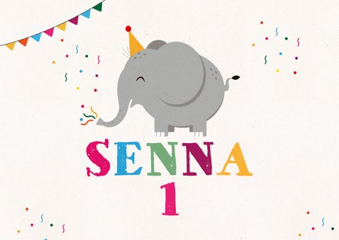 Verjaardagskaart kind feest olifant confetti slingers foto 2