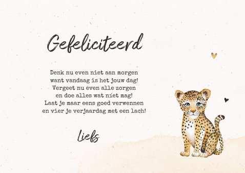 Verjaardagskaart kind jungle dieren luipaard  3