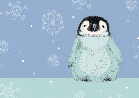 Verjaardagskaart met pinguïn in het blauw 2