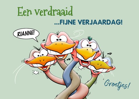 Verjaardagskaart met struisvogels die te laat zijn 3