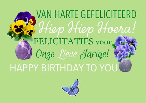 Verjaardagskaart met teksten Violen en zomerbloemen 2