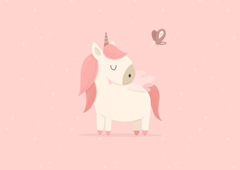 Verjaardagskaart met unicorn en vlinders meisje 2