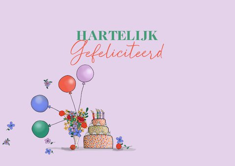 Verjaardagskaart retro scooter met vlaggetjes 3