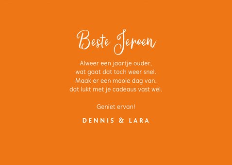 Verjaardagskaart stoer zwart oranje spetters birthday friend 3