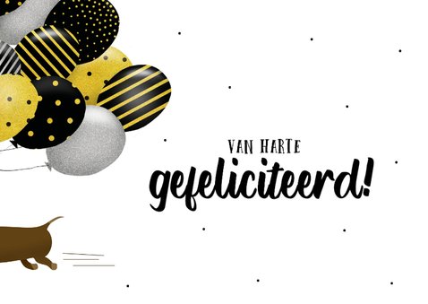 Verjaardagskaart teckel met grote bos ballonnen 2