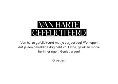 Verjaardagskaart van harte gefeliciteerd hartje zwartwit 3