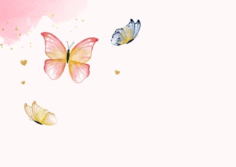 Verjaardagskaart vlinders waterverf goud hartjes 65 2