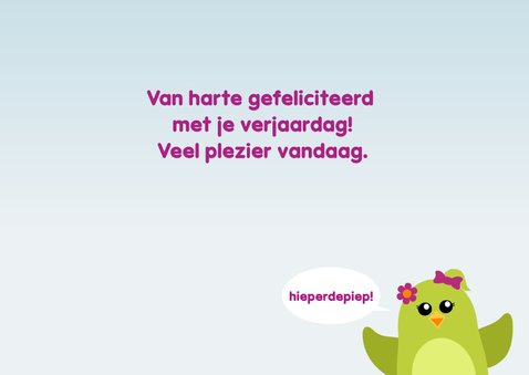 Verjaardagskaart vogel met taart meisje - DD 3
