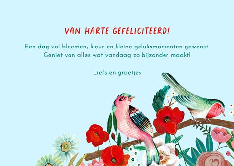Verjaardagskaart vogels bloemen kleurrijk illustratie 3